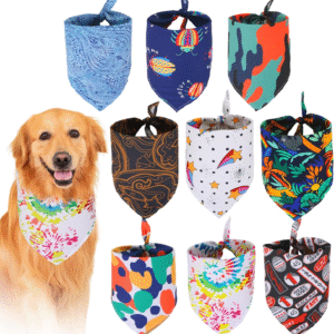 9 Pack Dog Bandanas, Polyester Dog Bandana Bulk for Boy Girl, Pet Scarf Washable, Stripe Pattern
