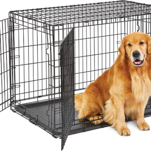 Large Lifestages Double Door 42-Inch Folding Dog Crate, Enhanced Security, Includes Leak-Proof Pan, Divider Panel, Handle, Rubber Feet