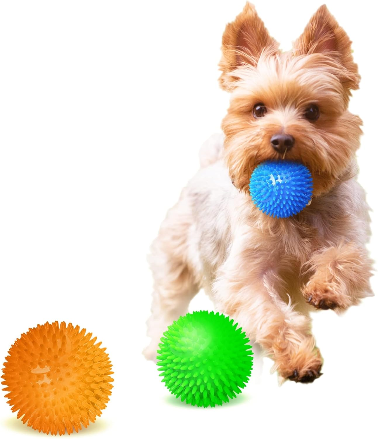 Cocoo 3-Pack Squeaky Dog & Ferret Ball Toys, 2.3", Massage Teeth and Gums, Spikey Cat Rubber Balls, Toss Fetch Squeeky Doggy Balls for Multi-Pet Homes - Image 3