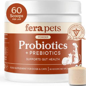 Probiotics for Dogs & Cats with Prebiotics - USDA Organic - Gut Health Powder Supplement with 12 Strains and 5 Billion Cfus - Supports Immunity, Energy and Skin & Coat - 60 Scoops