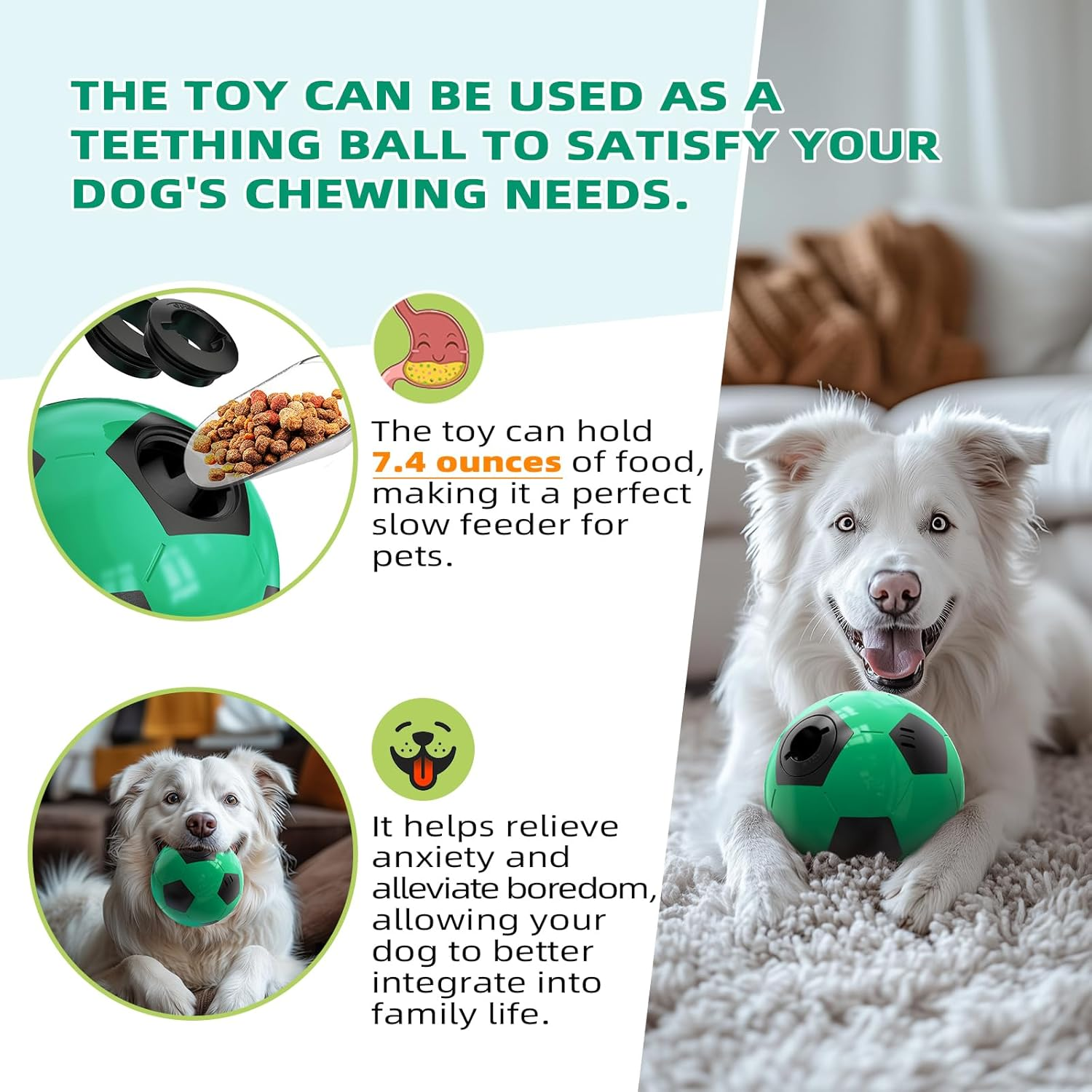Interactive Dog Toys Soccer Ball, Indestructible Dog Balls Perfect for Large Medium Breed, Dogs Puzzles for Smart Dogs & Treat Dispensing Dog Toys to Keep Them Busy, Dog Slow Feeder Treat Ball - Image 4
