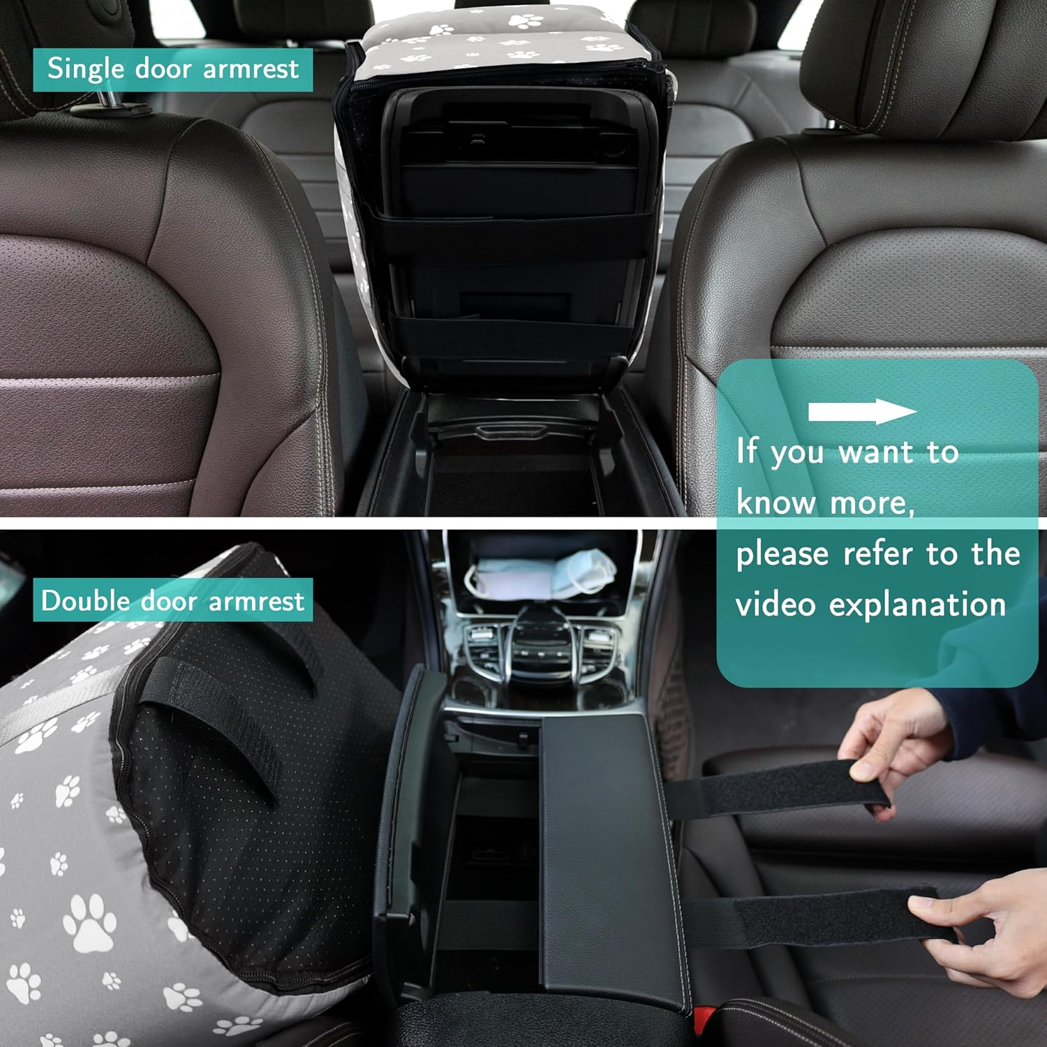 Center Console Dog Car Booster Seat for Small Dogs 0-15 Lbs - Grey Pet Travel Carrier Safety Leash, Detachable Seat Belt & Storage Pockets - Image 3