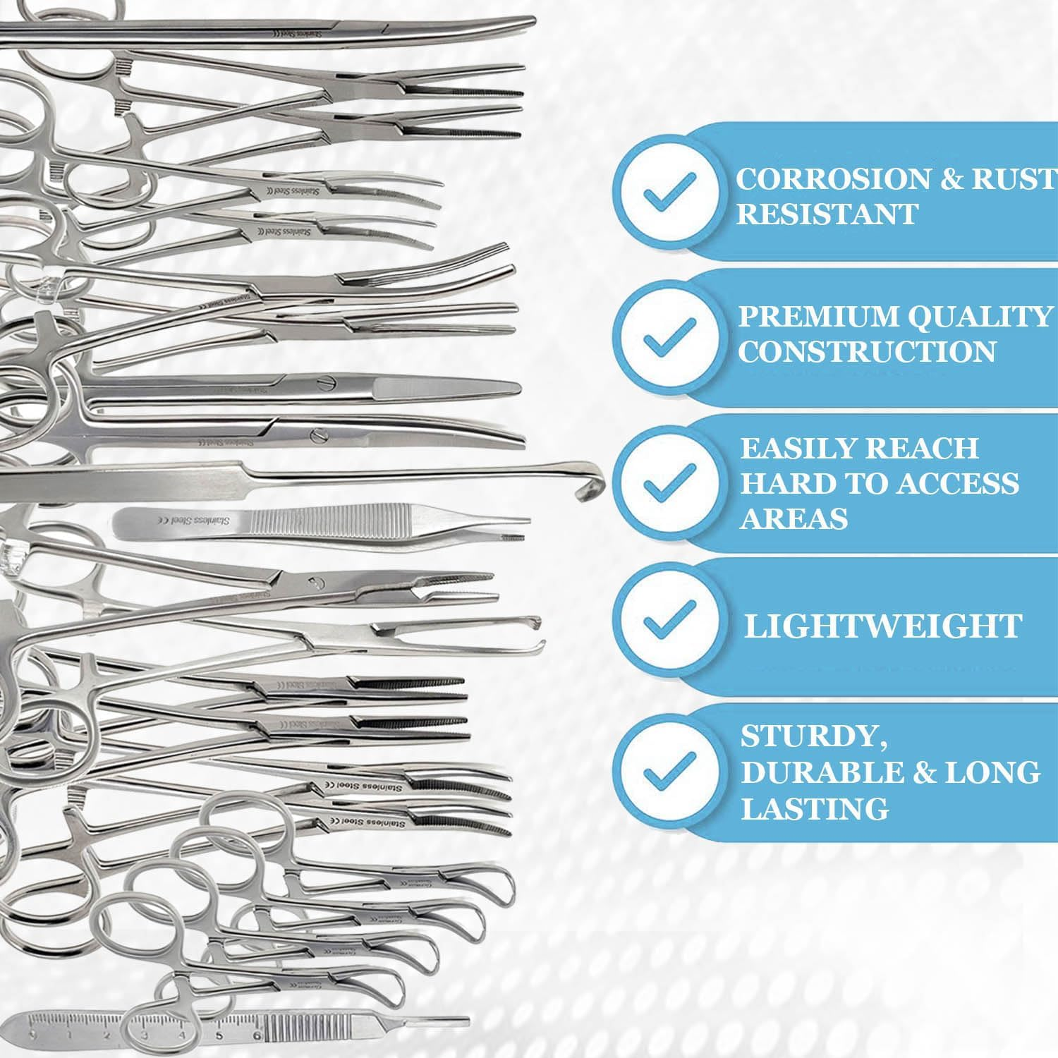 Premium 72 Pcs Feline + Canine Spay Pack Stainless Steel Veterinary Set - Scissors Forceps Hemostats Needle Holder Backhaus Clamps + Extra Blades - All in 1 Complete Kit - Image 4