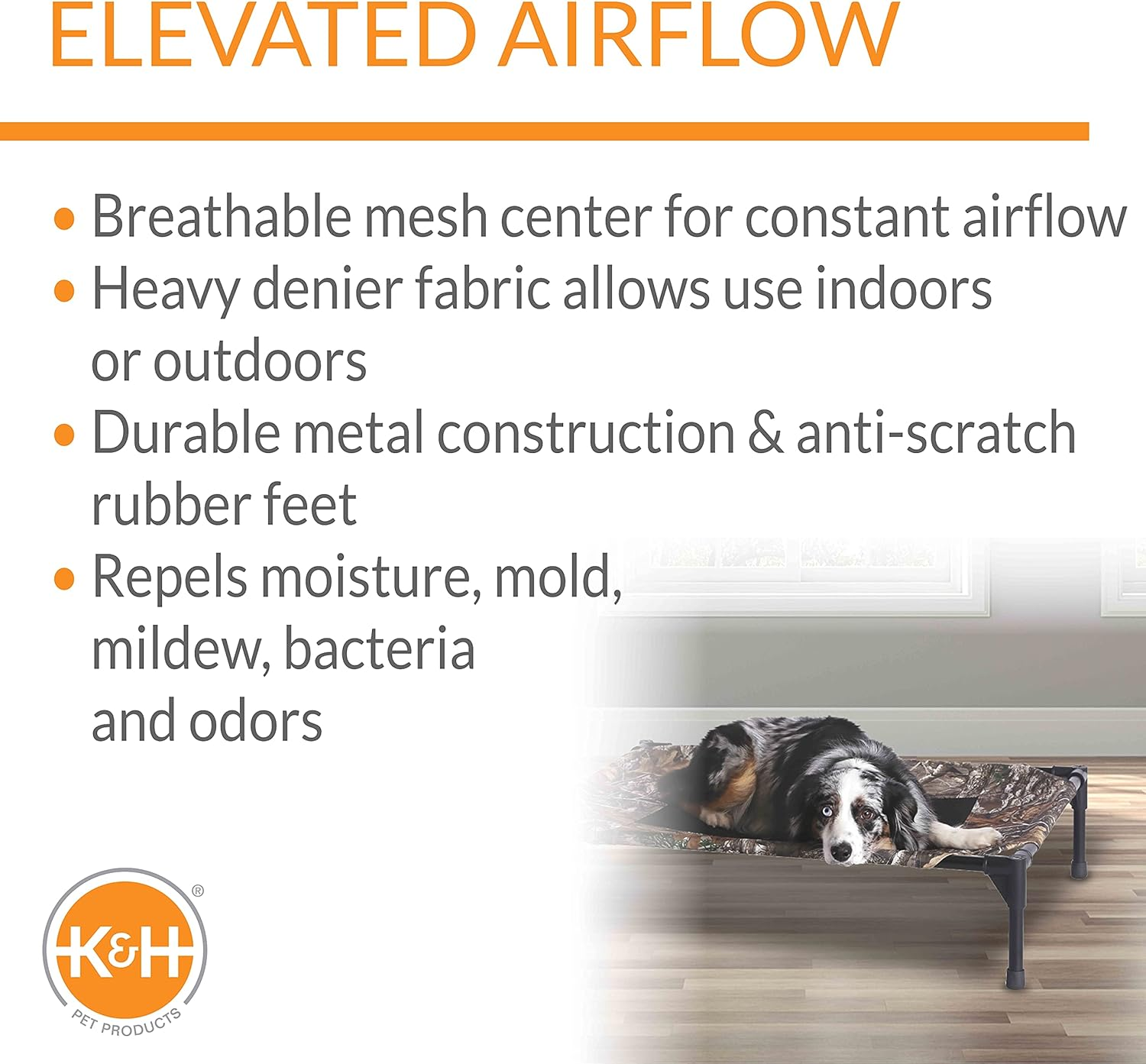 Outdoor Elevated Dog Cot, Breathable Cooling Elevated Cot Hammock Pet Bed for Medium Dogs, Washable Mesh Cover, Raised Metal Frame, Collapsible, Portable - Medium 32 X 25In Camo - Image 3