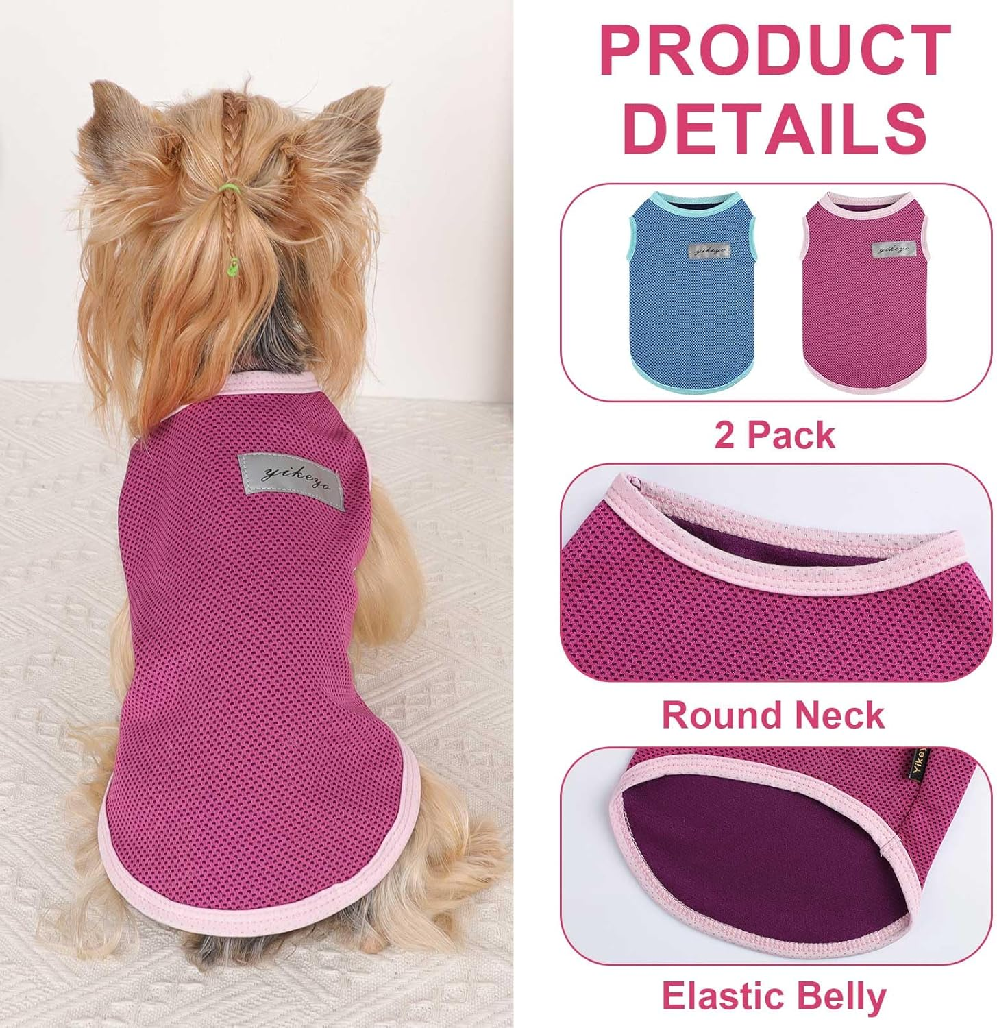 2 Pack Dog Shirts for Small Dogs Girl Boy Sun Protection Quick Dry Vest Summer Dog Clothes Soft Breathable Lightweight Tank Top Cooling Tee Tshirts Cats Sleeveless Outfit - Image 2