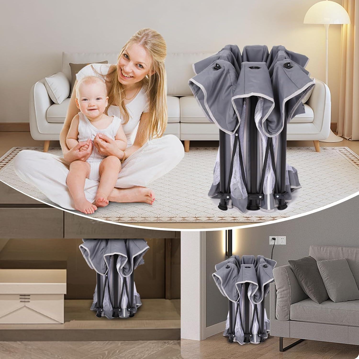 Foldable Baby Playpen with Mat, 50"×50" Collapsible Play Pen for Babies and Toddlers, Indoor & Outdoor Kids Safety Play Pen, Portable Play Yard, Foldable Baby Playpen with 50 Ocean Balls - Image 4