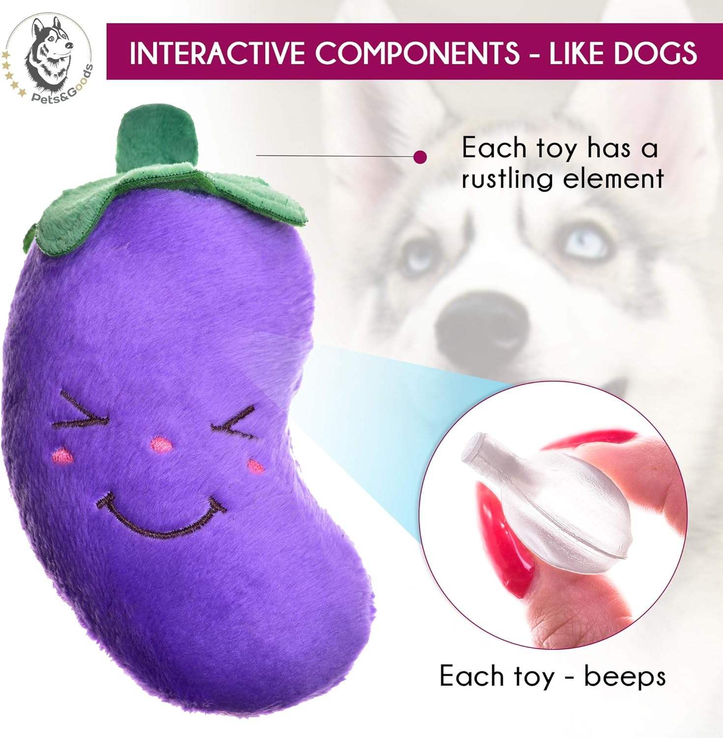 Plush Squeaky Dog Toys – 6-Pack Soft Stuffed Fruit & Vegetable Set for Puppies & Small Dogs – Durable, Cute, Crinkle & Teething Play - Image 2