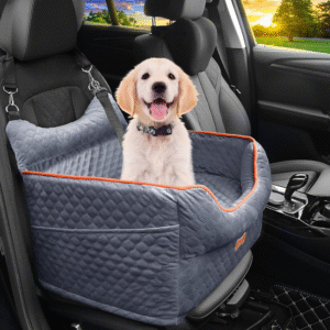 Dog Car Seat - Memory Foam Dog Booster Seat for Small Dogs up to 25Lbs-Elevated Pet Car Seat with Storage Pockets and Dog Seat Belt-Soft Pet Travel Bed for Front & Back Seats-Removable Washable-Grey