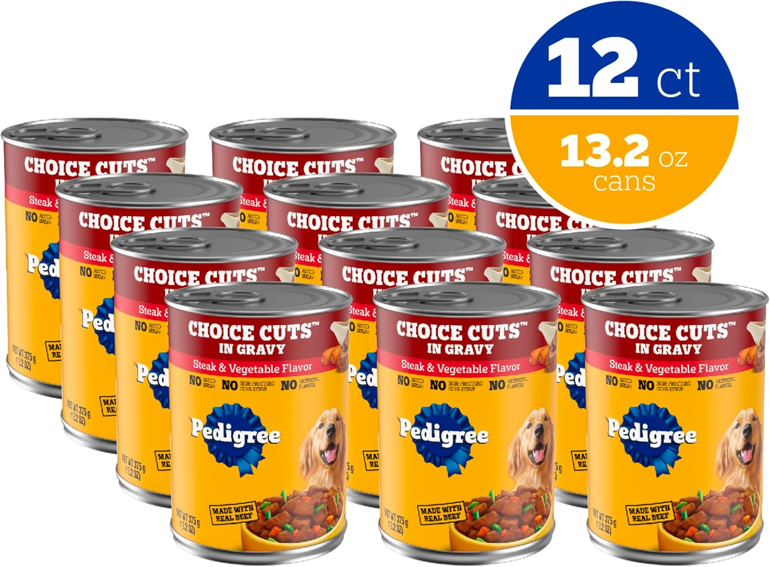 Choice Cuts in Gravy Adult Canned Soft Wet Dog Food, Steak & Vegetable, 13.2 Oz. Cans (12 Count, Pack of 1) - Image 2