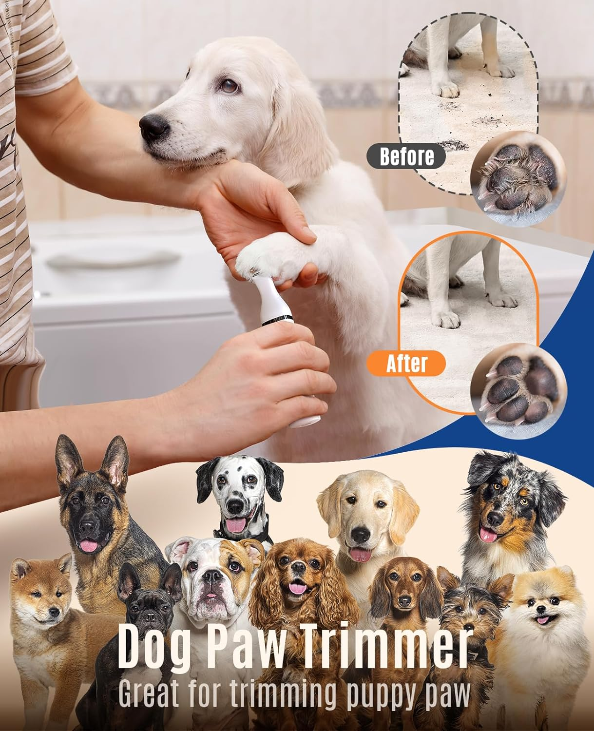 Dog Clippers with Double Blades,Cordless Small Pet Hair Grooming Trimmer,Low Noise for Trimming Dog'S Hair around Paws, Eyes, Ears, Face, Rump (White) - Image 6
