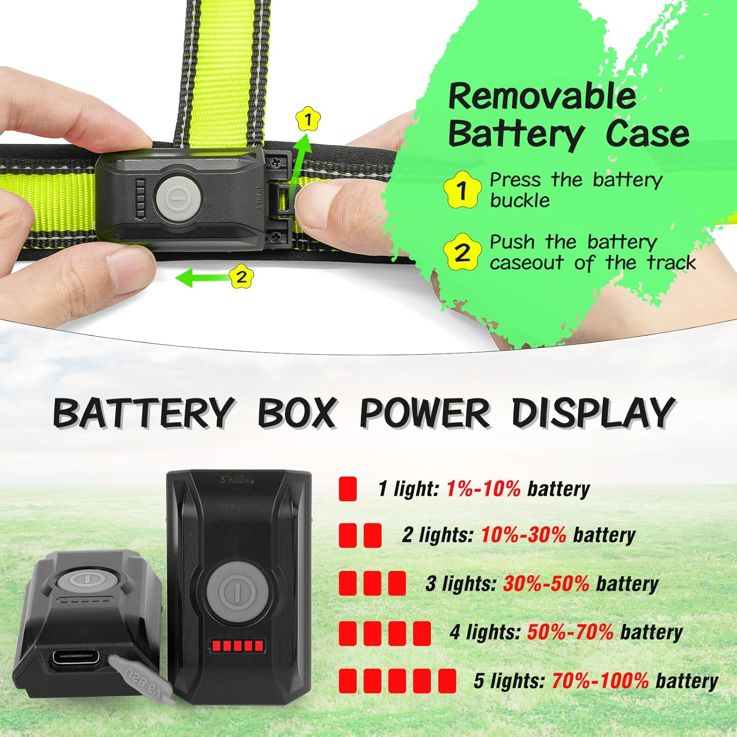 Light up Dog Harness, Rechargeable LED Dog Harness, Glow in the Dark Dog Vest, Adjustable Pet Lights for Night Walking, Reflective Safety Vest for Medium Large Pet (Green, S) - Image 5