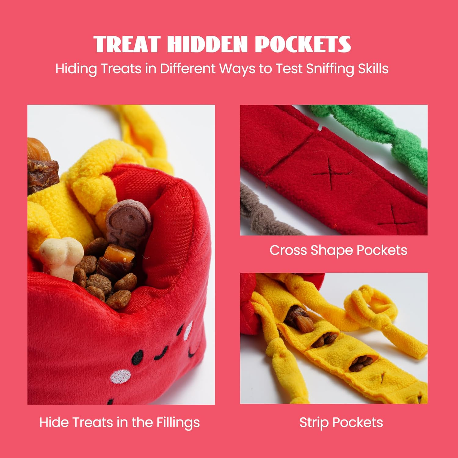 Squeaky Hide and Seek Dog Snuffle Food Toys, Interactive Plush Stuffed Pet Supplies for Puppy Small Medium Breeds, Cute Burrow Cognitive Digging Treat Hiding Enrichment Puzzle Toy, 3 Packs - Image 3