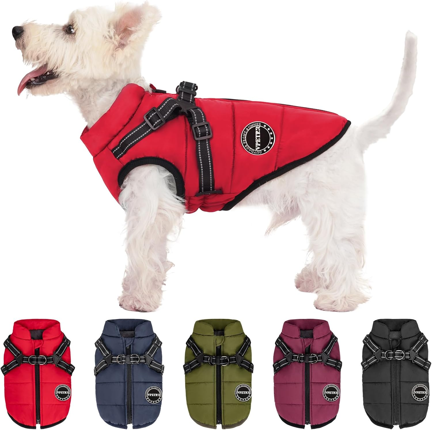Dog Winter Coat,Warm Jacket Paded Fleece Pet Vest with Built in Harness, Windproof Reflective Cozy Adjustable Snow Pet Coat Clothes with Zipper for Small Medium Large Dogs