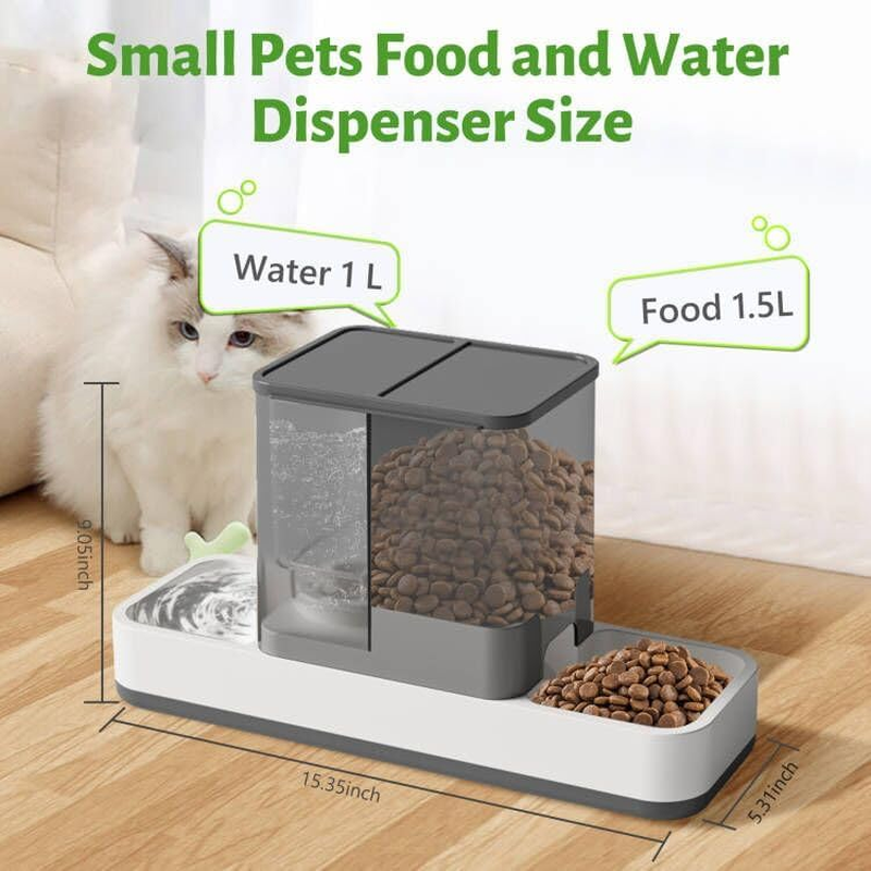 Automatic Small Pet Feeder and Water Dispenser, 2 in 1 Gravity Cat Auto Pet Feeder and Waterer Set Feeder Dish for Small Medium Pets Dog Puppy Kitten (Grey) - Image 2
