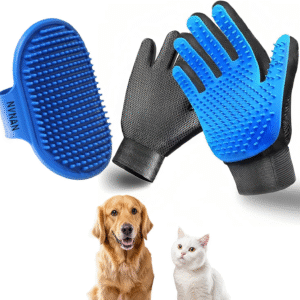 Cat & Dog Grooming Gloves - Deshedding Brush for Shedding, Gentle Pet Hair Remover & Massage Gloves for Cats, Dogs, All Fur Types (1 Brush +1 Pair Gloves)