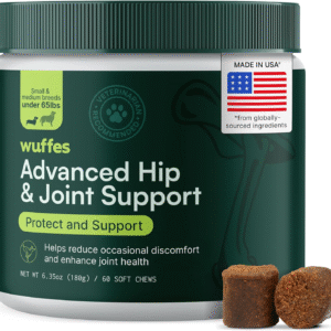 Advanced Dog Hip and Joint Supplement with Glucosamine, Chondroitin, Omega 3, MSM, and Green Lipped Mussel, 60 Pork Flavored Chews for Small and Medium Dog Breeds