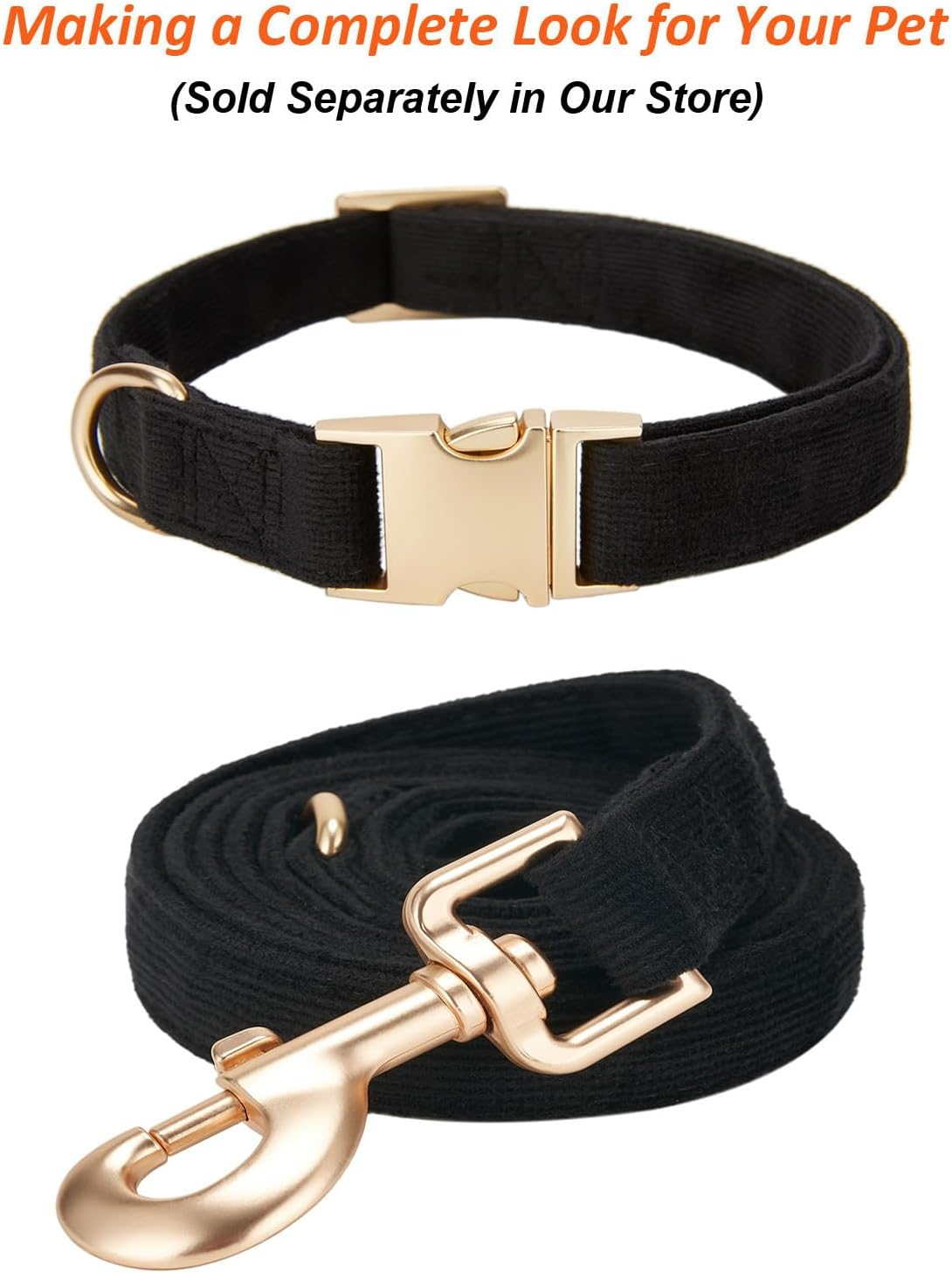 Soft Dog Collar with Metal Buckle Adjustable Durable Comfort Cotton Corduroy Collars for Medium Dogs Velvet Dog Collars, Black - Image 7