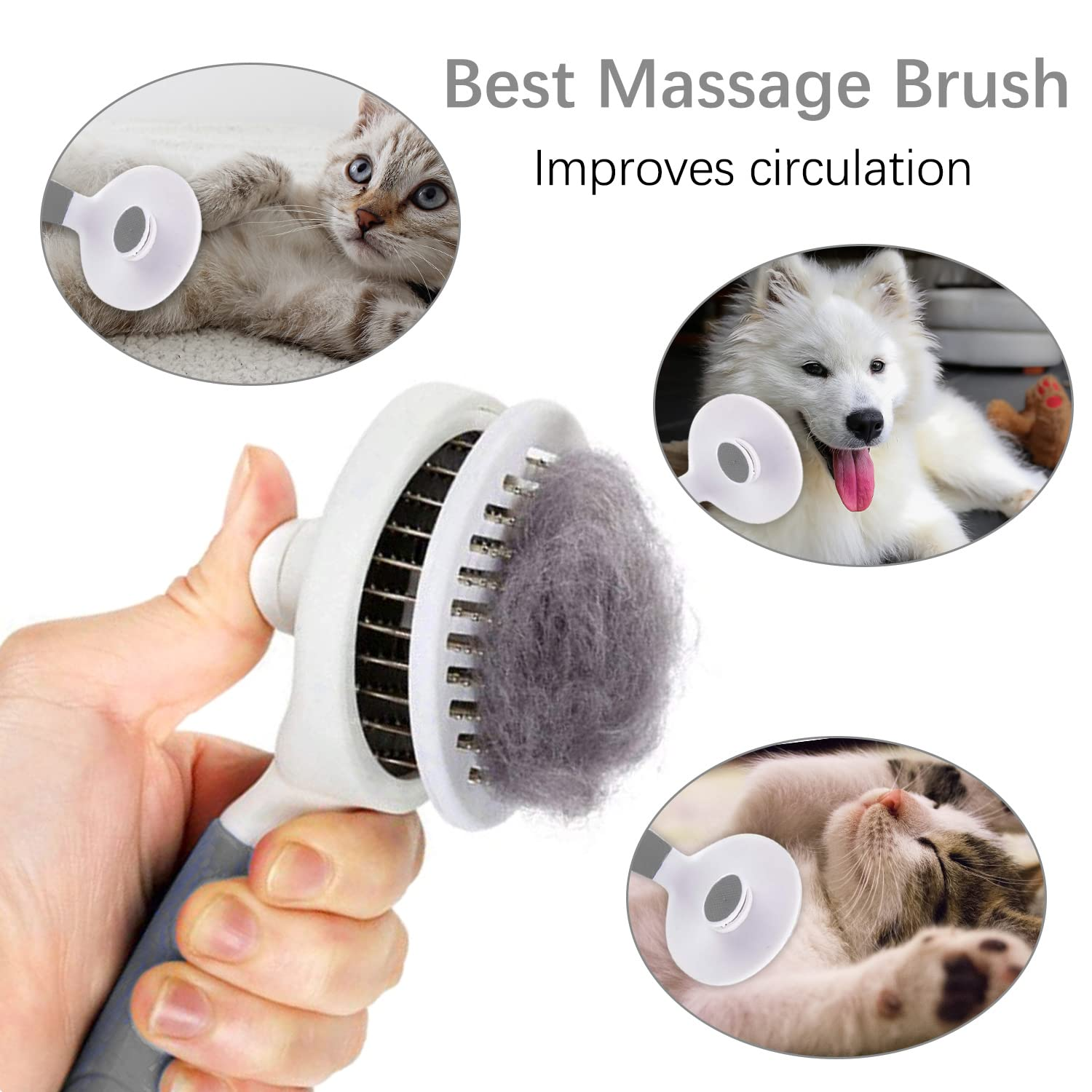 Cat Grooming Brush, Pets Skin Friendly Self Cleaning Slicker Massage Brushes for Shedding Dogs Cats Hair Gentle Remove Loose Undercoat with Long or Short Hairs for All Fur Type- UPGRADED - Image 6