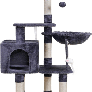 Cat Tree with Toy, Cat Tower Condo for Indoor Cats, Cat House with Padded Plush Perch, Cozy Hammock and Sisal Scratching Posts, Smoky Gray HCT004G