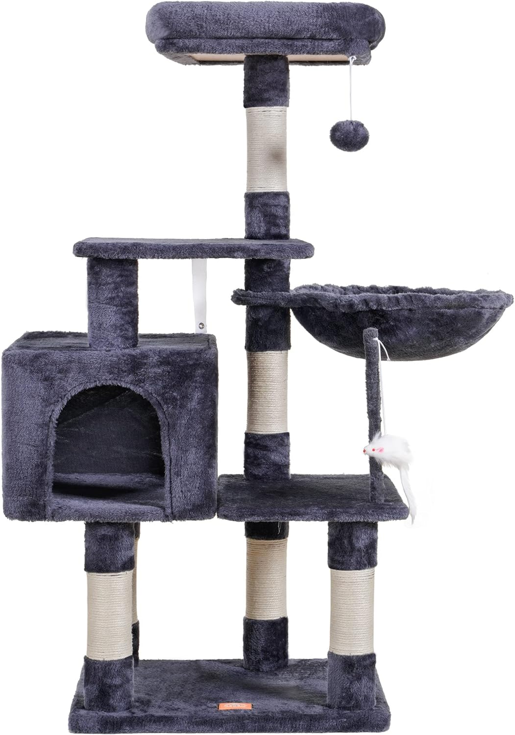 Cat Tree with Toy, Cat Tower Condo for Indoor Cats, Cat House with Padded Plush Perch, Cozy Hammock and Sisal Scratching Posts, Smoky Gray HCT004G