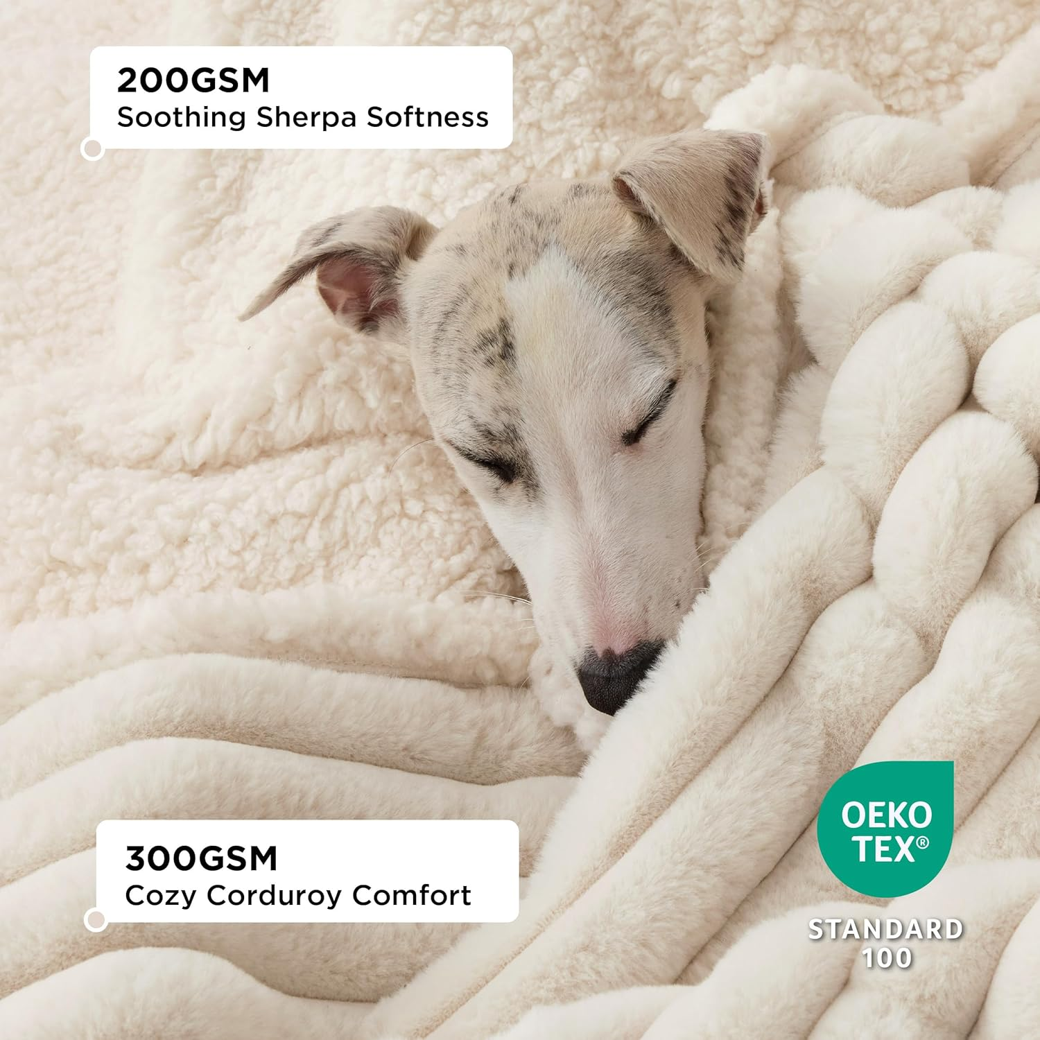 Waterproof Dog Blankets for Large Dogs - Soft Pet Cat Blanket Corduroy Fleece for Couch Bed Protector Washable, Cozy Calming Reversible Furniture Protection for Puppy,50"X60", Cream - Image 2