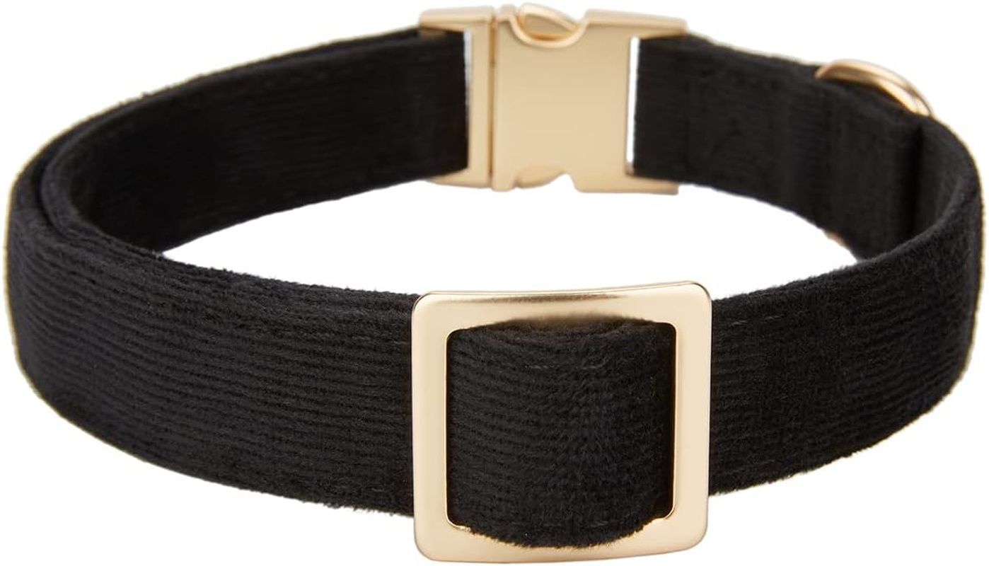 Soft Dog Collar with Metal Buckle Adjustable Durable Comfort Cotton Corduroy Collars for Medium Dogs Velvet Dog Collars, Black - Image 3