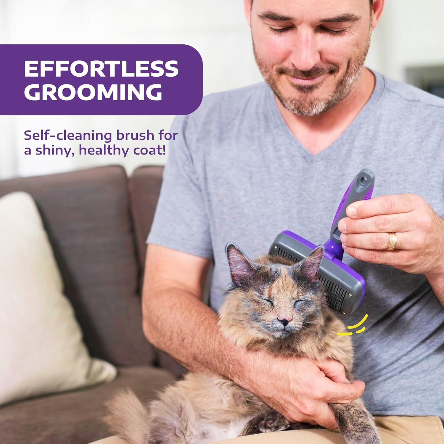 Self Cleaning Slicker Brush for Dogs and Cats - Pet Hair Brush for Shedding Long and Short Hair - Easy Clean Retractable Bristles - Cat and Dog Grooming Tool - Purple - Image 4