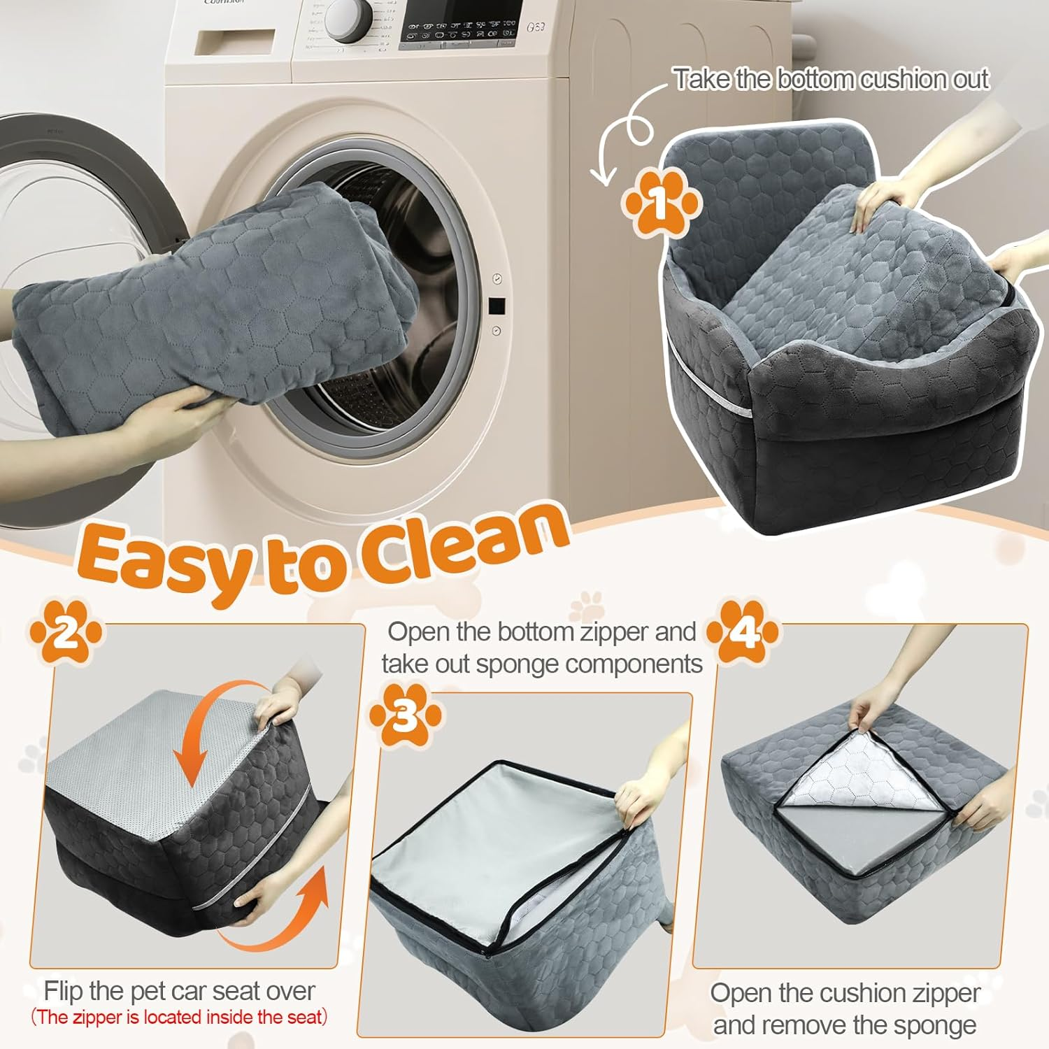 Dog Car Seat for Small Dogs - Puppy Car Seat under 35 Lbs with Thick Elevated Cushion & Safety Belt for Travel - Detachable & Washable Dog Booster Seat with 2 Sides Storage Pockets(Black/Gray) - Image 7