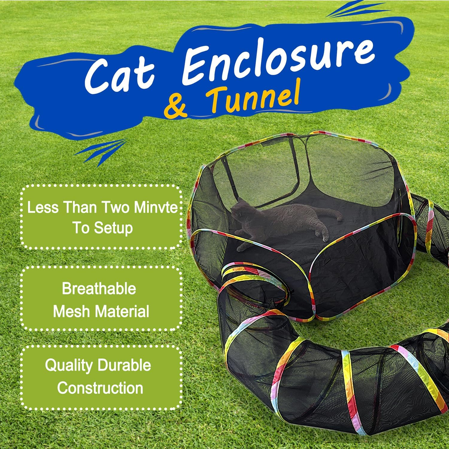 Outdoor Cat Enclosure, Portable Cat Tents for Outside, Cage Free outside Cat Playpen Pet Enclosure, Cat Tunnel Outdoor Playground for Indoor Cats & Small Animals - Image 4
