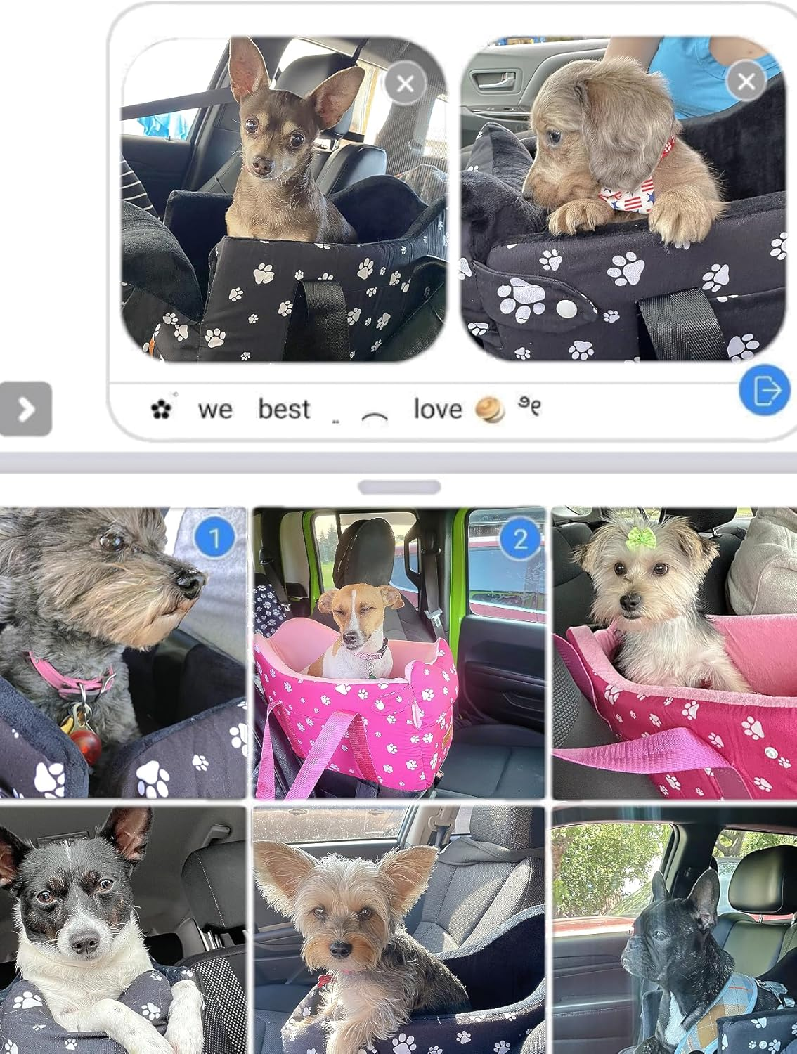 Center Console Dog Car Booster Seat for Small Dogs 0-15 Lbs - Grey Pet Travel Carrier Safety Leash, Detachable Seat Belt & Storage Pockets - Image 7