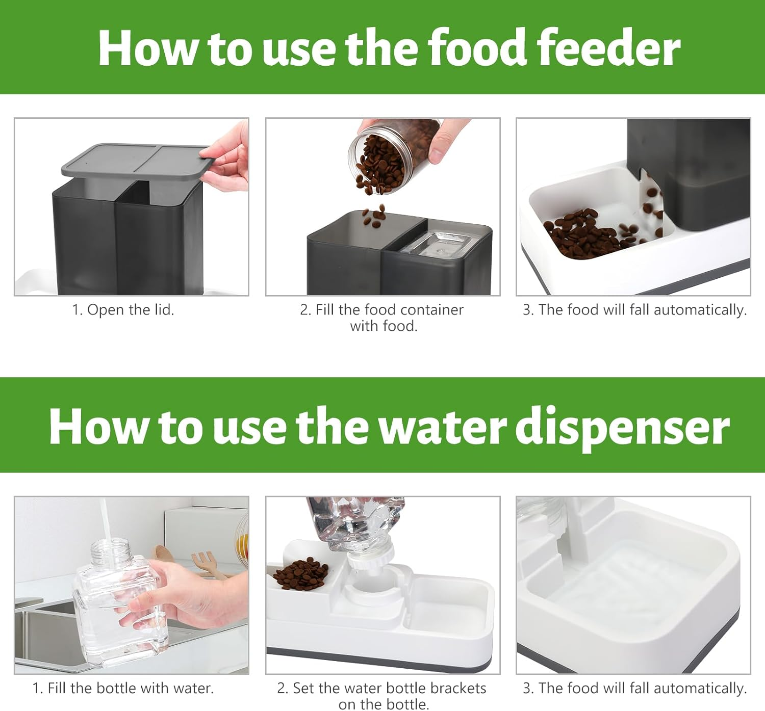 Automatic Small Pet Feeder and Water Dispenser, 2 in 1 Gravity Cat Auto Pet Feeder and Waterer Set Feeder Dish for Small Medium Pets Dog Puppy Kitten (Grey) - Image 5