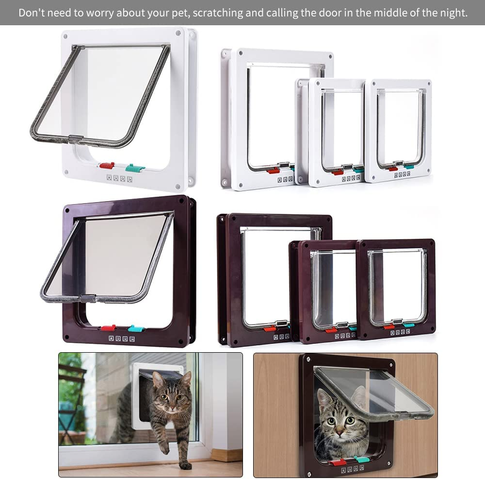 Medium Cat Door Interior Door Pet Door for Cat Exterior Door 4 Modes Locking Suitable for Window and Wall (White) - Image 8