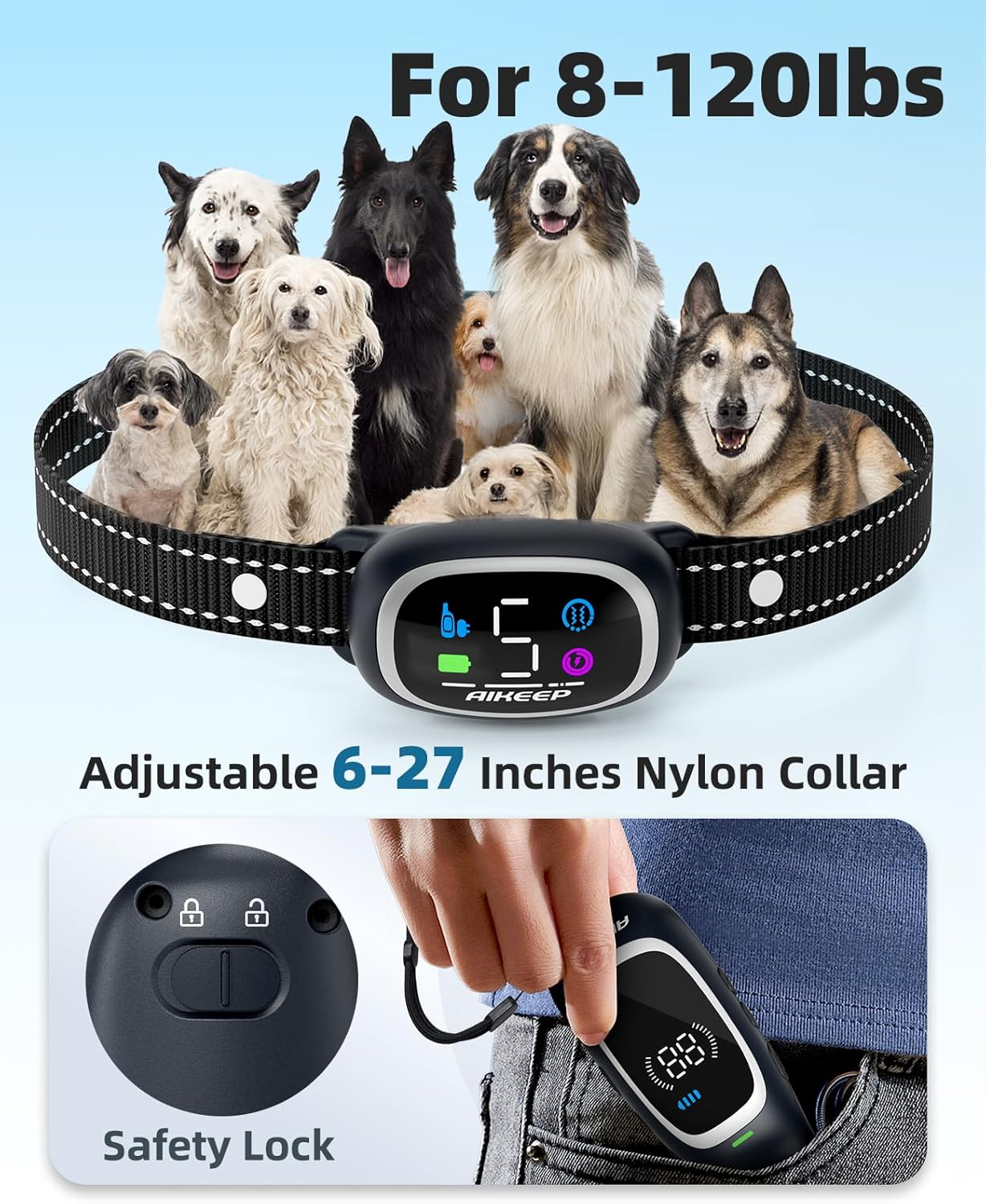 2-In-1 Dog Shock Collar and Bark Collar for Dogs – 3300FT Dog Training Collar with Remote, IP67 Waterproof E Collar with Anti-Bark/Beep/Vibration/Shock Modes for Small Medium Large Dog(8-120Lbs) - Image 6