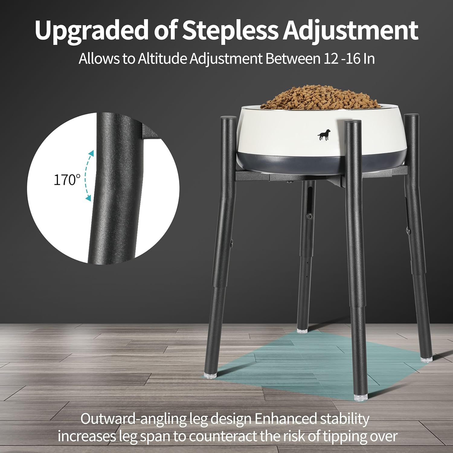 Raised Single Dog Bowl Stand, Adjustable 12-16" Tall, Elevated Dogs Food Bowl Stand for 8-12" Wide Bowls, Dog Bowl Holder for Medium Large - Metal Pets Dish Holder Only - Black - Image 3