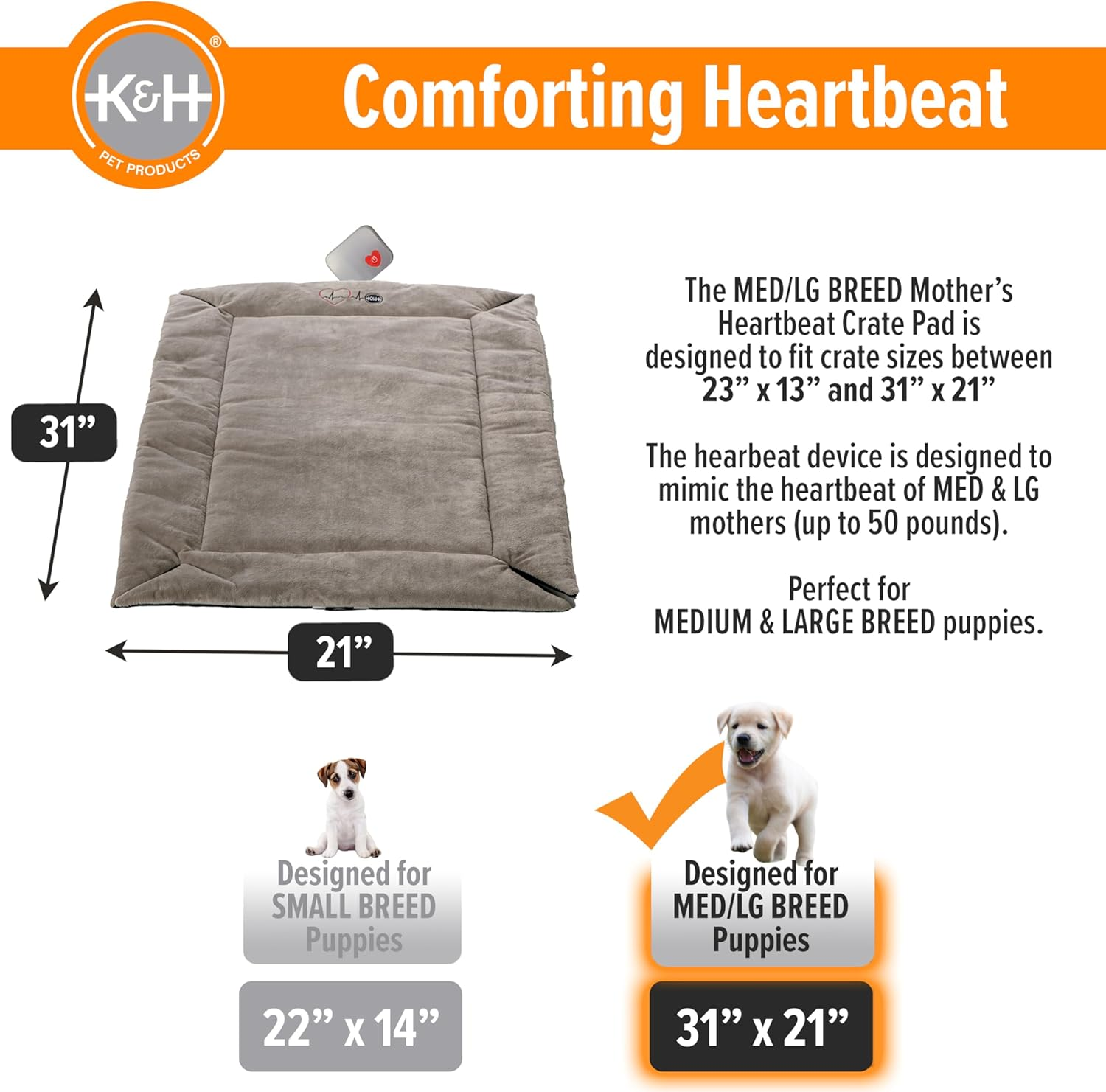 Mother’S Heartbeat Puppy Crate Pad Gray Fleece Medium/Large Breed Beat 21 X 31 Inches - Image 2