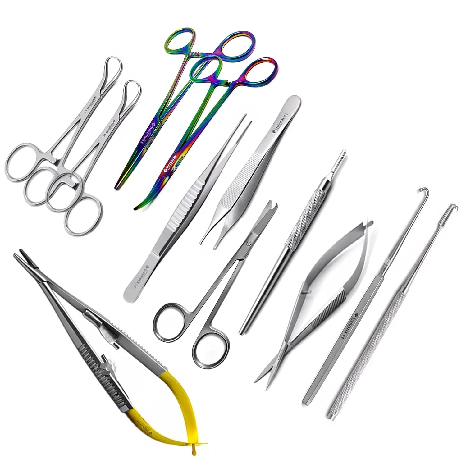 Feline Spay Pack - 12Pcs Veterinary Surgical Kit for Cats | Spay/Neuter Instruments Set | Castroviejo TC, Mosquito Forceps, Tweezers, Hooks, Scissors | - Image 2