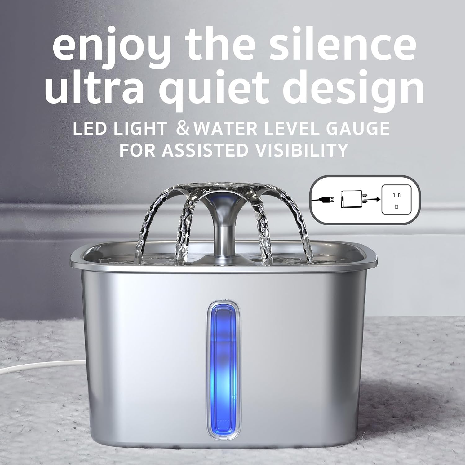 Innovation Award Winner Stainless Steel Cat Water Fountain, 95Oz/2.8L Automatic Pet Fountain Dog Water Dispenser with Replacement Filters & Silicone Mat for Cats, Dogs, Multiple Pets (Silver) - Image 5