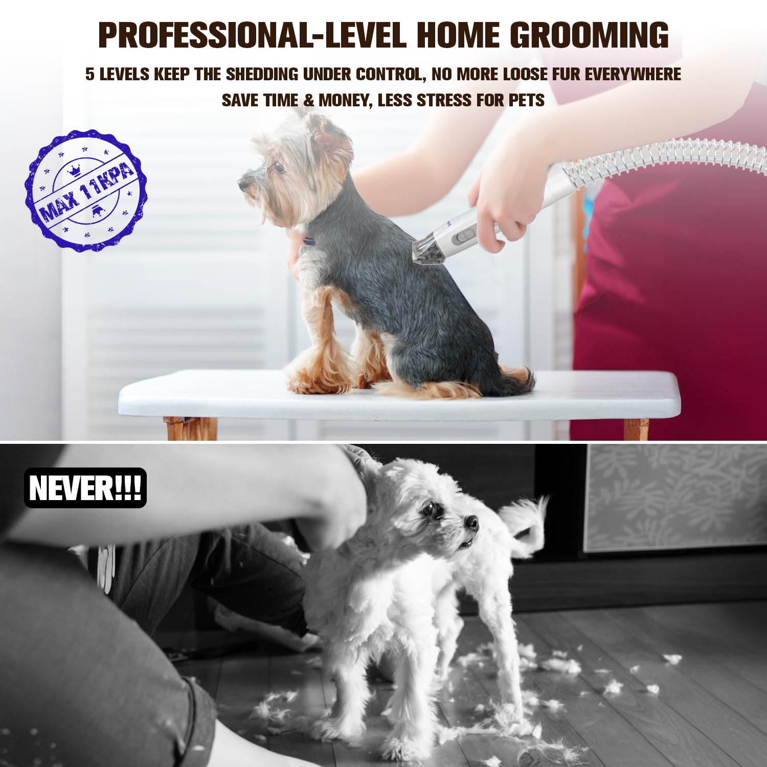 Dog Grooming Vacuum & Dog Grooming Kit, Dog Vacuum for Shedding Grooming with 2 L Capacity, Max 11 Kpa Dog Hair Vacuum with 15 Pet Grooming Tools & Bag, Pet Grooming Vacuum for Dogs/Cats/Home - Image 3