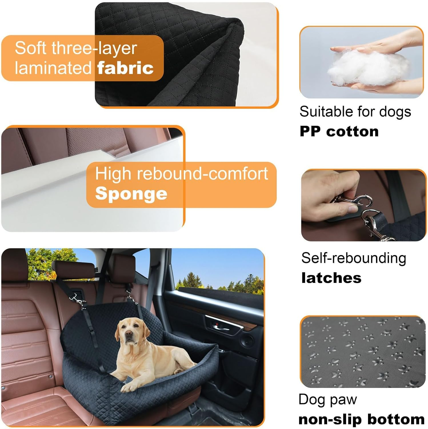 Large Dog Car Seat,Dog Car Bed for Large & Medium & 2 Small Dogs,Pet Booster Seats for Travel Safety,Soft Fabric and Non-Slip Base,Can Be Disassembled and Easy to Clean(Black) - Image 5