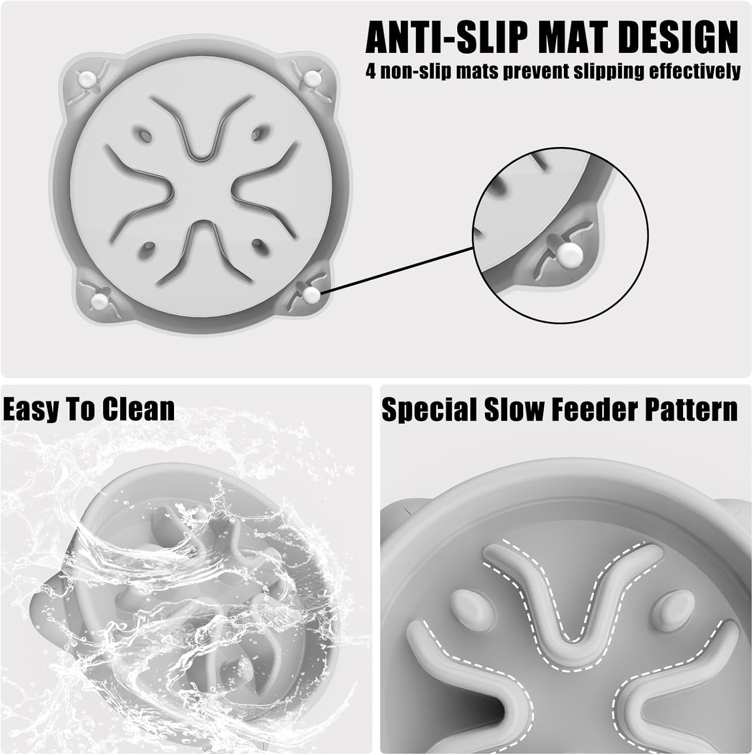 Slow Feeder Dog Bowls Small Breed, Dog Food Bowl Small Anti-Choking Bloat Stop Puzzle Healthy Eating Bowl (Gray, 1 Cup) - Image 3