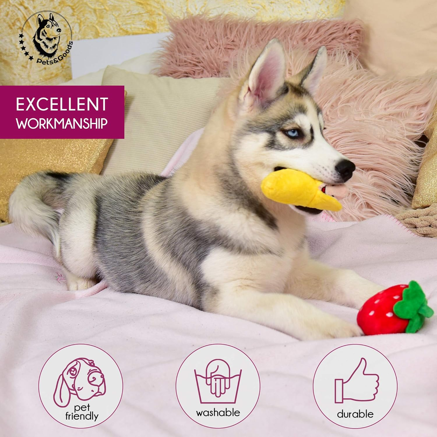 Plush Squeaky Dog Toys – 6-Pack Soft Stuffed Fruit & Vegetable Set for Puppies & Small Dogs – Durable, Cute, Crinkle & Teething Play - Image 6