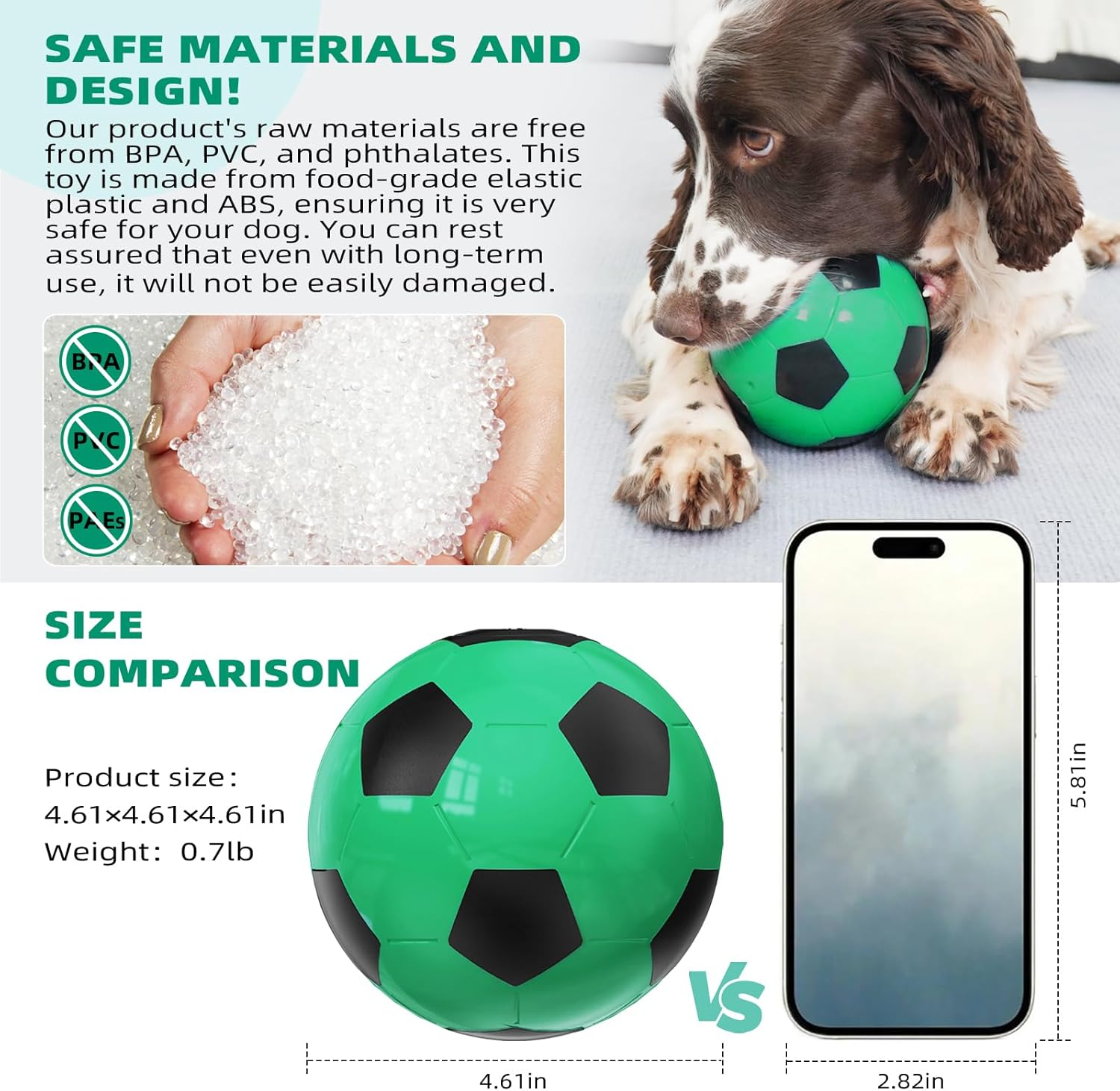 Interactive Dog Toys Soccer Ball, Indestructible Dog Balls Perfect for Large Medium Breed, Dogs Puzzles for Smart Dogs & Treat Dispensing Dog Toys to Keep Them Busy, Dog Slow Feeder Treat Ball - Image 2