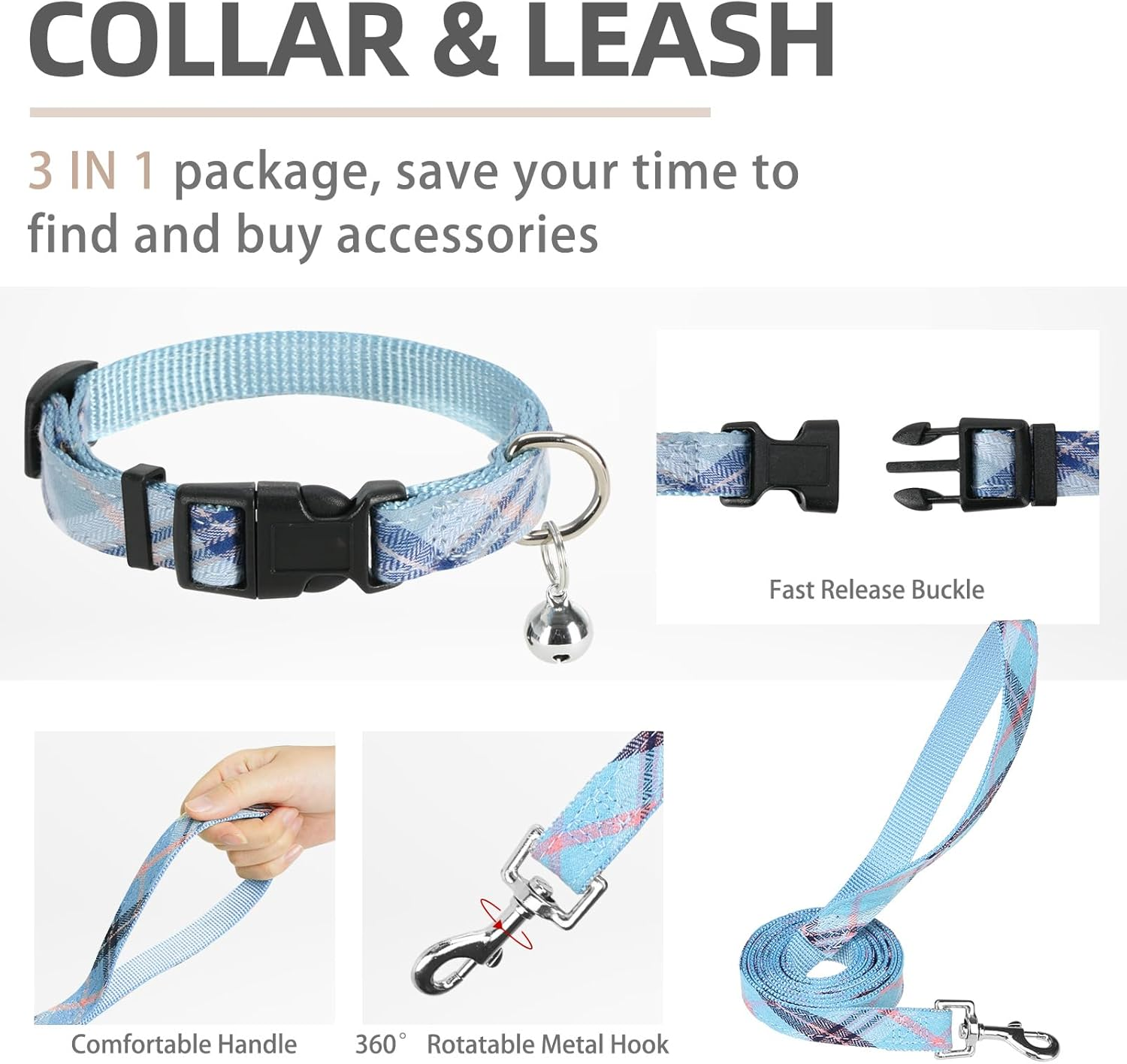 Adjustable Dog Harness Collar and Leash Set Step in No Pull Pet Harness for Small Medium Dogs Puppy and Cats Outdoor Walking Running, Soft Mesh Padded Reflective Vest Harnesses, Blue M - Image 4