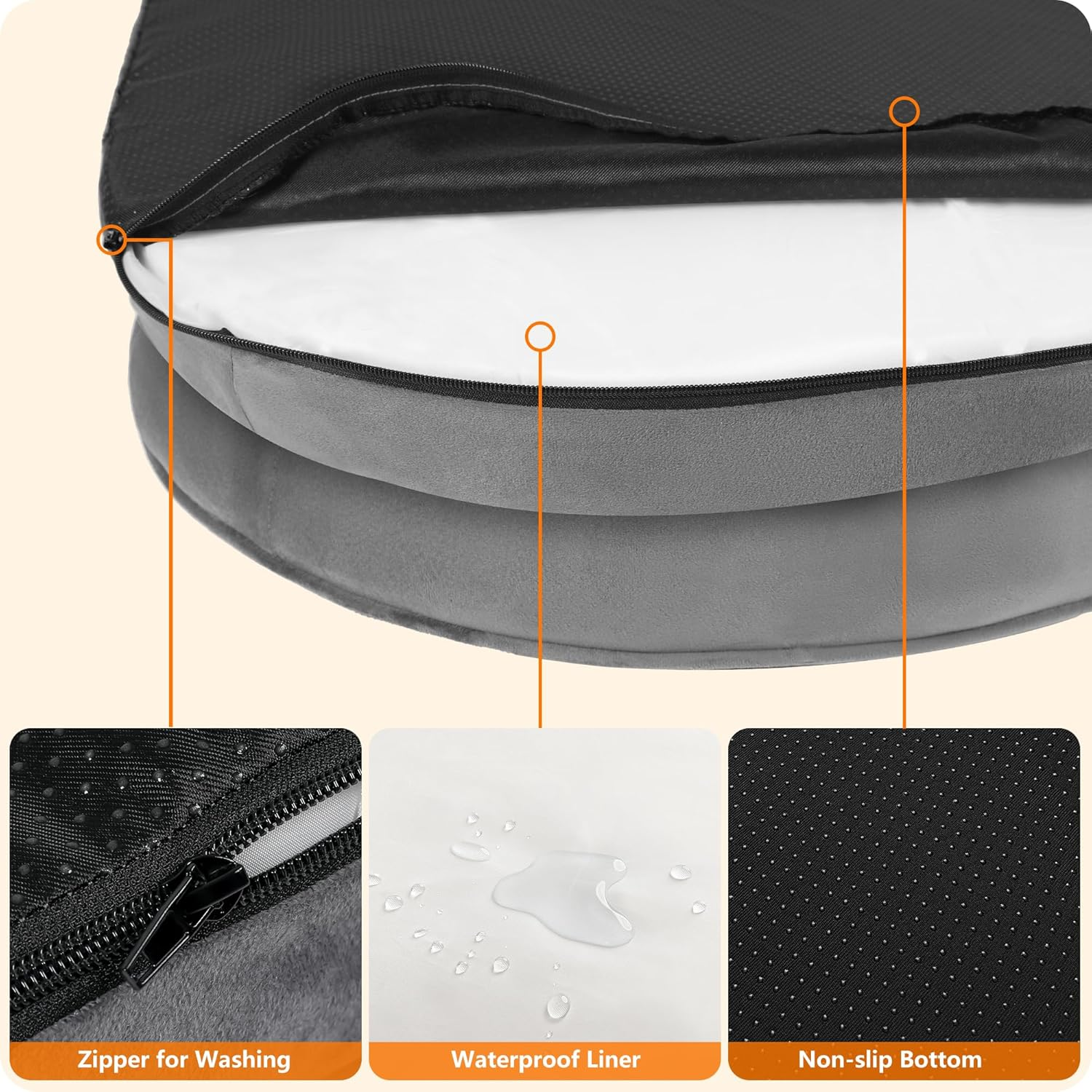 Orthopedic Dog Bed for Medium Dogs with Gel Memory Foam, Waterproof Dog Sofa, Washable Pet Bed with Four Sided Bolster Cushion, Removable Cover & Non-Slip Bottom, 35", Dark Gray - Image 6