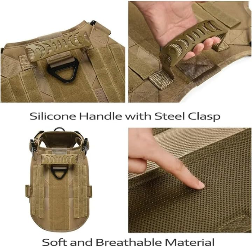 Tactical Dog Harness with Handle, Collar & Leash Set – No Pull Dog Vest with Adjustable Buckles, Reflective Patches & Heavy-Duty Nylon for Medium Dogs (Khaki) - Image 3