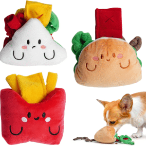 Squeaky Hide and Seek Dog Snuffle Food Toys, Interactive Plush Stuffed Pet Supplies for Puppy Small Medium Breeds, Cute Burrow Cognitive Digging Treat Hiding Enrichment Puzzle Toy, 3 Packs