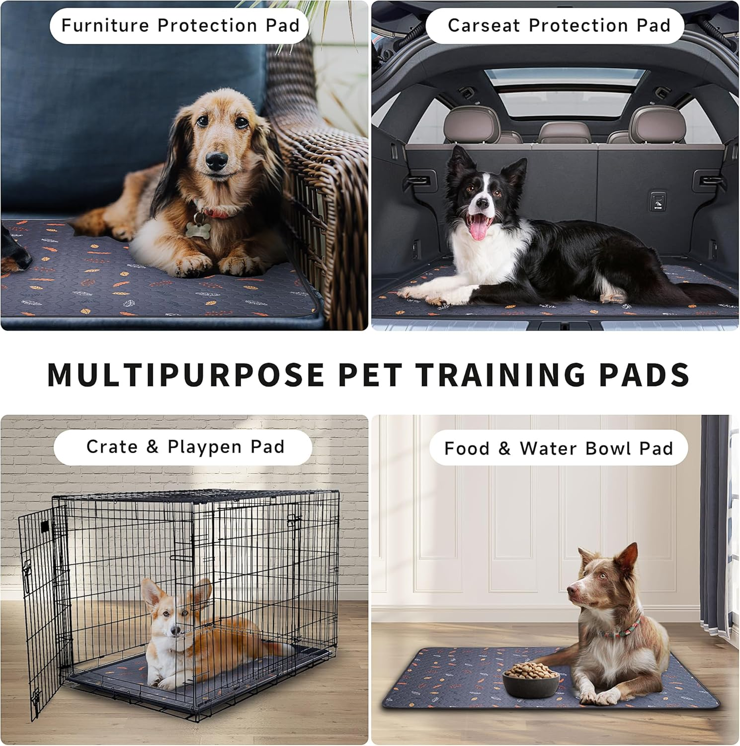 Washable Pee Pads for Dogs 2-Pack Reusable Puppy Pet Training Pads, Waterproof Dog Crate, Whelping Pad, Non-Slip Protects against Urine Leakage (Leaves - Deep Grey, 18X24) F-U1 - Image 4