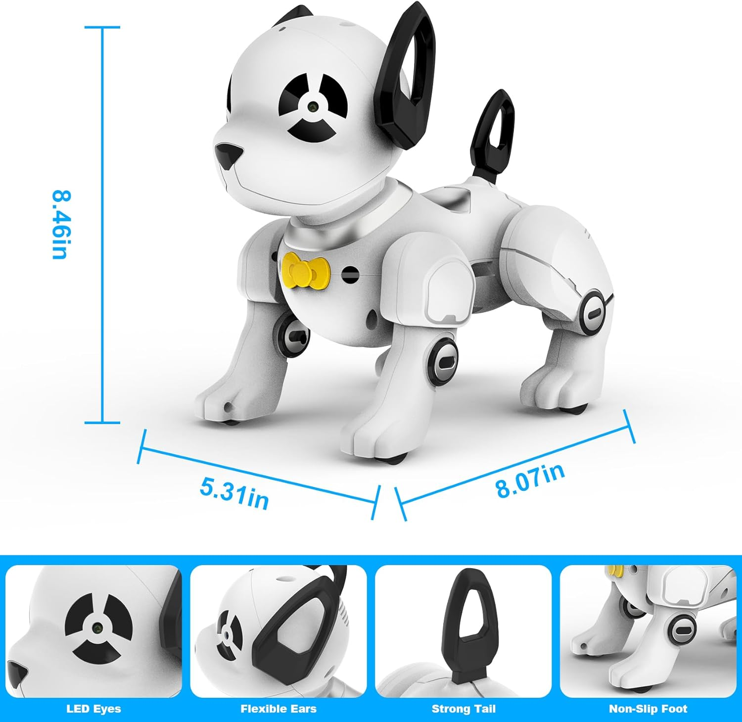 Remote Control Robot Dog Toy, RC Dog Programmable Smart Interactive Robotic Pets, RC Stunt Robot Toys Imitates Animals Music Dancing Handstand Push-Up Follow Functions for Boys Girls Toy White Silver - Image 6