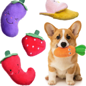 Plush Squeaky Dog Toys – 6-Pack Soft Stuffed Fruit & Vegetable Set for Puppies & Small Dogs – Durable, Cute, Crinkle & Teething Play