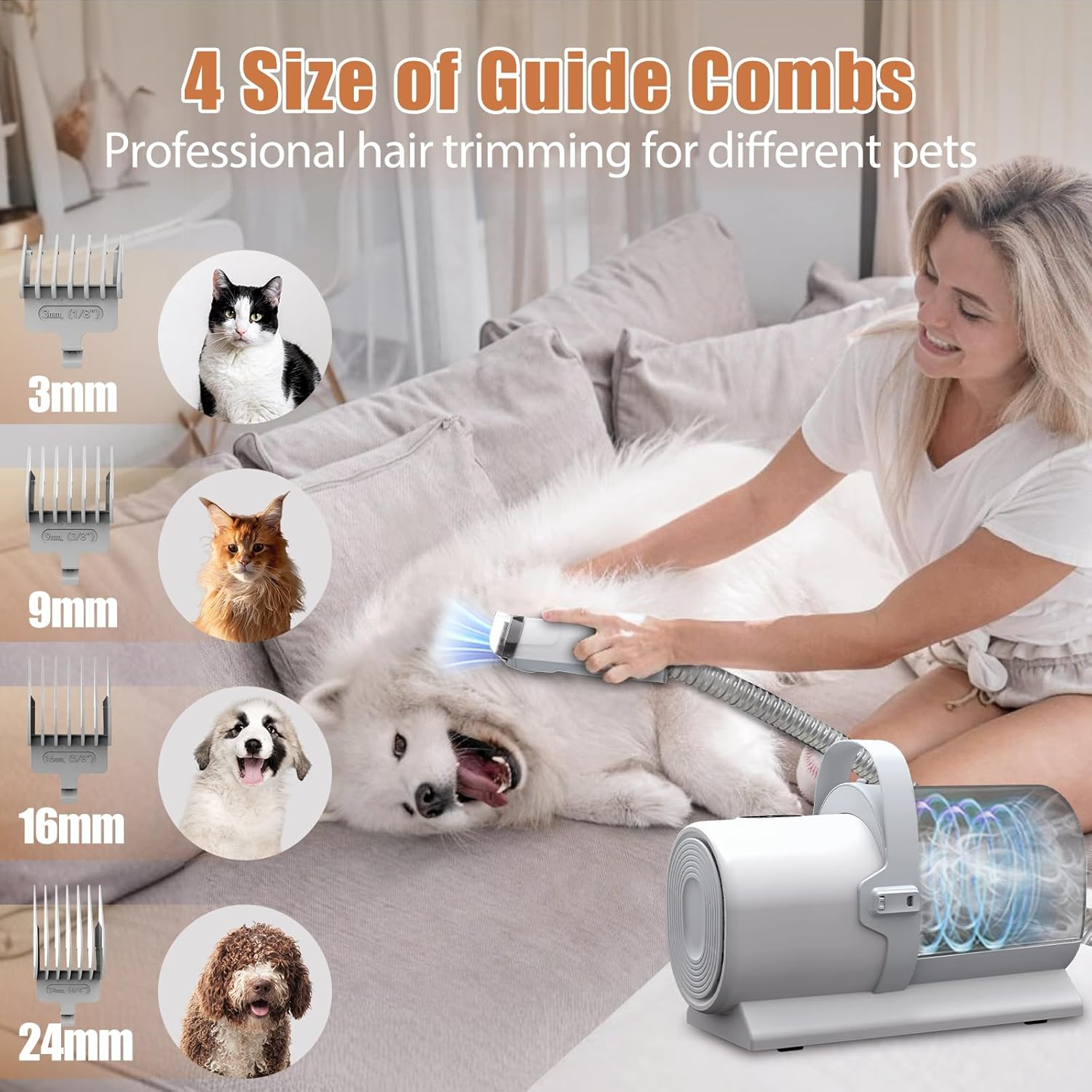Dog Grooming Vacuum, Pet Grooming Kit with Dog Clippers, 2.5L Dust Cup 11000Pa Dogs Vacuum for Shedding Grooming, 5 Grooming Tools Home Cleaning in 1, Low Noise Pet Grooming Vacuum for Dogs, PG50 - Image 5